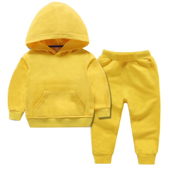 Jalioing Toddler Boys Girls Hoodies Sweatshirt 2Pcs Set Fall Winter Long Sleeve Solid Color Tops Pants with Pocket Fashion Outfit