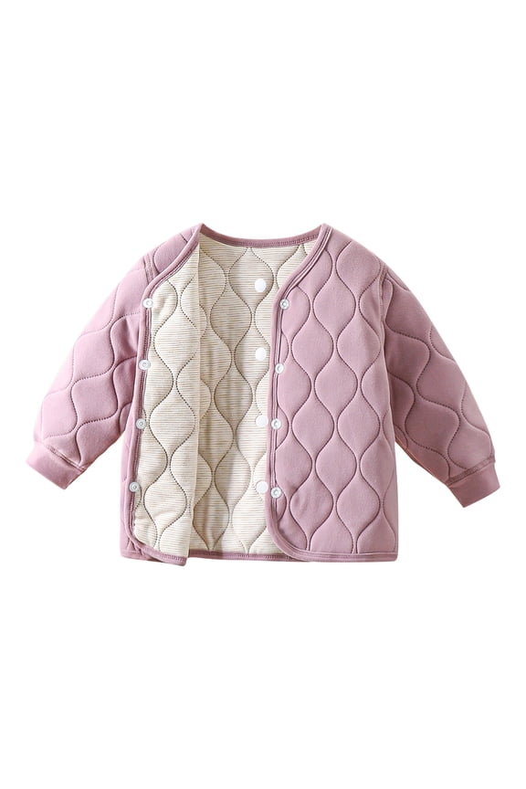 Toddler Boys Girls Quilted Jacket Winter Button Down Coat Solid Color Thermal Jacket Kids Warm Coat