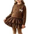 thumbnail image 1 of Jalioing Toddler Girls 2 Piece Fall Outfits Long Sleeve Crew Neck Bowknot Sweaters and Double Layered Mini Skirt Set, 1 of 8