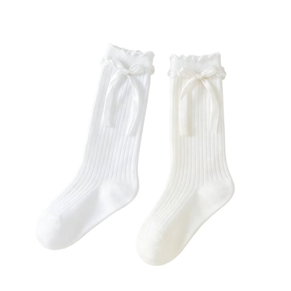Jalioing Toddler Girls Knee High Socks Cute Ribbed Knit Bowknot Long Stockings Dress Socks for Girls 2-8 Years