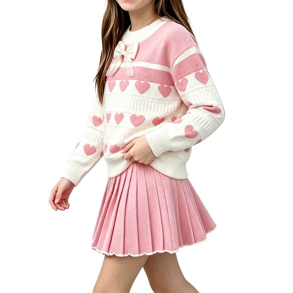 Jalioing Toddler Girls Outfits Fall Winter Clothes 2 Piece Long Sleeve Crew Neck Sweaters and Skirt Set 1-8 Years