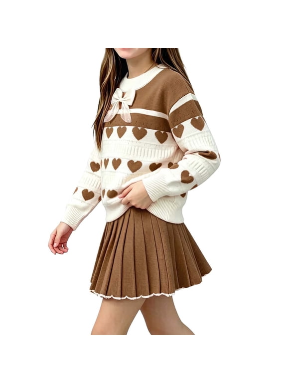 Toddler Girls Outfits Fall Winter Clothes 2 Piece Long Sleeve Crew Neck Sweaters and Skirt Set 1-8 Years