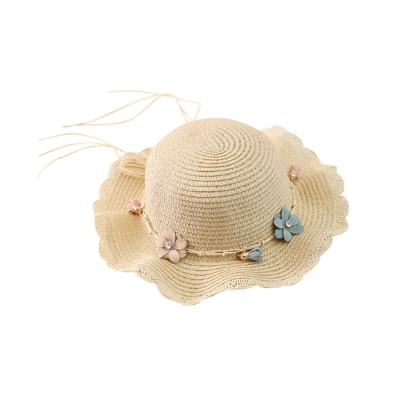 Jalioing Toddler Girls Straw Sun Hat Cute Summer Vacation Beach Hat Wide Brim UV Protection Sun Hat for Kids