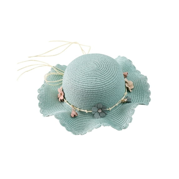 Jalioing Toddler Girls Straw Sun Hat Cute Summer Vacation Beach Hat Wide Brim UV Protection Sun Hat for Kids