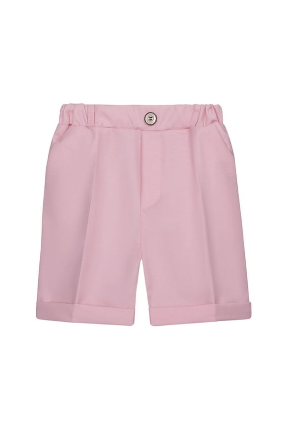 Toddler Kids Big Boys Suit Shorts Summer School Uniform Short Pant Solid Color Loose Dress Pants (3-4 Years, Pink)