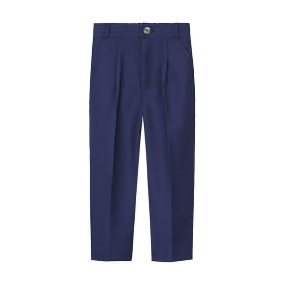 Jalioing Toddler Kids Boys Suit Pant School Uniform Dress Pants Solid Color Straight Leg Dressy Trousers (18-24 Months, Navy)