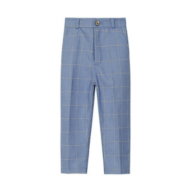 Jalioing Toddler Kids Boys Suit Pant School Uniform Dress Pants Solid Color Straight Leg Dressy Trousers (2-3 Years, Blue)