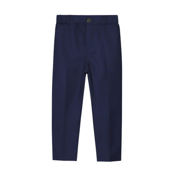 Jalioing Toddler Kids Boys Suit Pant School Uniform Dress Pants Solid Color Straight Leg Dressy Trousers (2-3 Years, Navy)