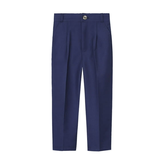 Jalioing Toddler Kids Boys Suit Pant School Uniform Dress Pants Solid Color Straight Leg Dressy Trousers (5-6 Years, Navy)