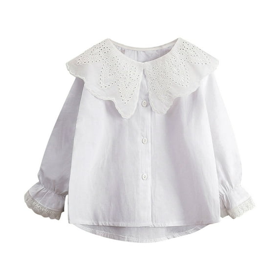 Jalioing Toddler Kids Button Down Shirts Long Sleeve Lace Collared Cute Blouses Boys Girls Loose Casual Tops