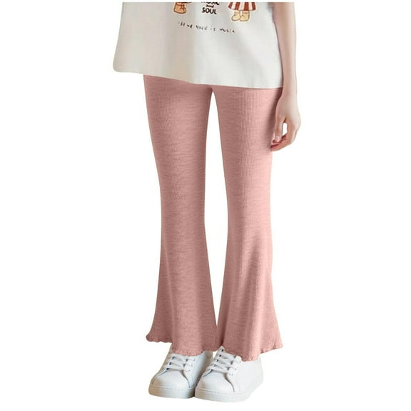 Jalioing Toddler Kids Flare Leggings Girls Cute Solid Yoga Tights Pants Ribbed Stretchy Cotton Leggings