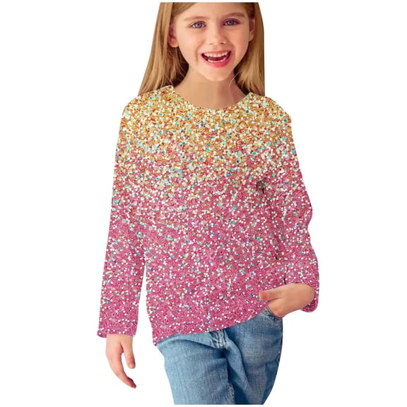 Jalioing Toddler Kids Long Sleeve Print Shirts Boys Girls Crew Neck Fashion T Shirts Spring Casual Pullover Tops