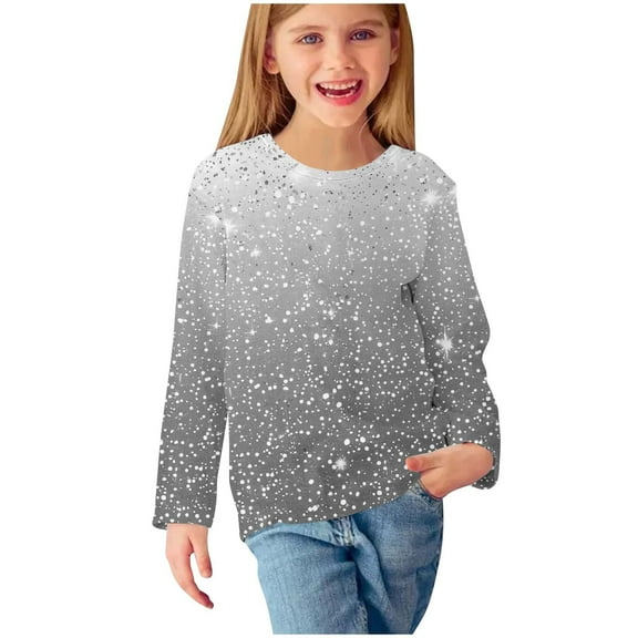 Jalioing Toddler Kids Long Sleeve Print Shirts Boys Girls Crew Neck Fashion T Shirts Spring Casual Pullover Tops