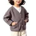 thumbnail image 1 of Jalioing Toddler Kids Sherpa Jacket Solid Long Sleeve V Neck Button Down Cardigan Coat Boys Girls Casual Outerwear, 1 of 7