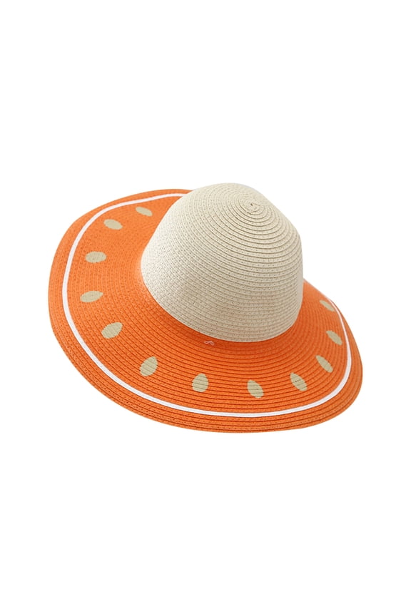 Toddler Kids Straw Sun Hat Watermelon Print Wide Brim Beach Hat Summer Sun Protection Vacation Hat