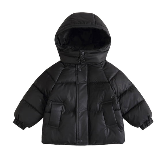 Jalioing Toddler Kids Winter Puffer Jacket Solid Color Long Sleeve Zipper Up Hooded Coat Thermal Puffy Jacket 1-10 Years