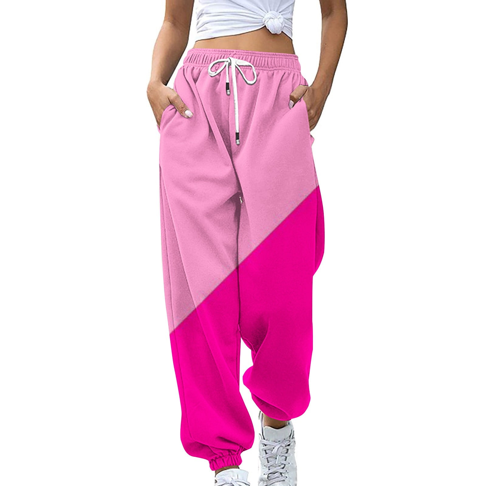Jalioing Track Pants for Women Sportpants High Elastic Rise Color Blocking Cinch Hem Athletic Slacks X Large Hot Pink Walmart