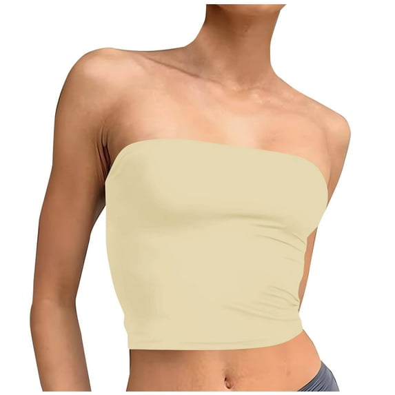Jalioing Tube Tops for Women Casual Basic Bandeau Strapless Summer Going Out Crop Tops Sleeveless Short Shirts