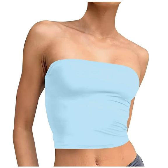 Jalioing Tube Tops for Women Casual Basic Bandeau Strapless Summer Going Out Crop Tops Sleeveless Short Shirts