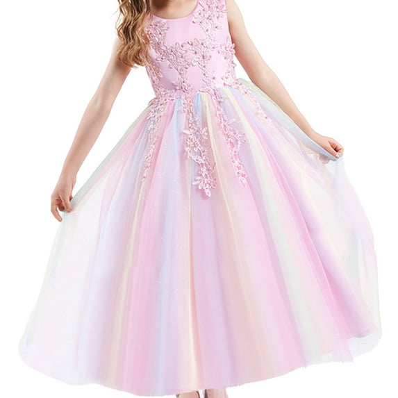 Jalioing Tulle Dress Princess Skirts for Child Girl Sleeveless Kids Girls Puffy Dresses Layered Mesh Skirt (8-9 Years, Pink)