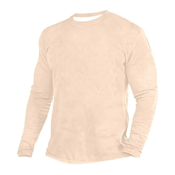 Jalioing Undershirt for Men Plus Size Spring Bottoms Shirt Long Sleeve Crew Neck Solid Color Pullover Top (4X-Large, Beige)