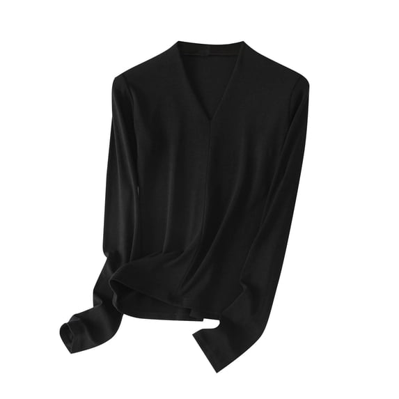 Jalioing V Neck Basic Tops for Women Comfy Thermal Long Sleeve Solid Shirt Fall Winter Casual Baselayer Tops