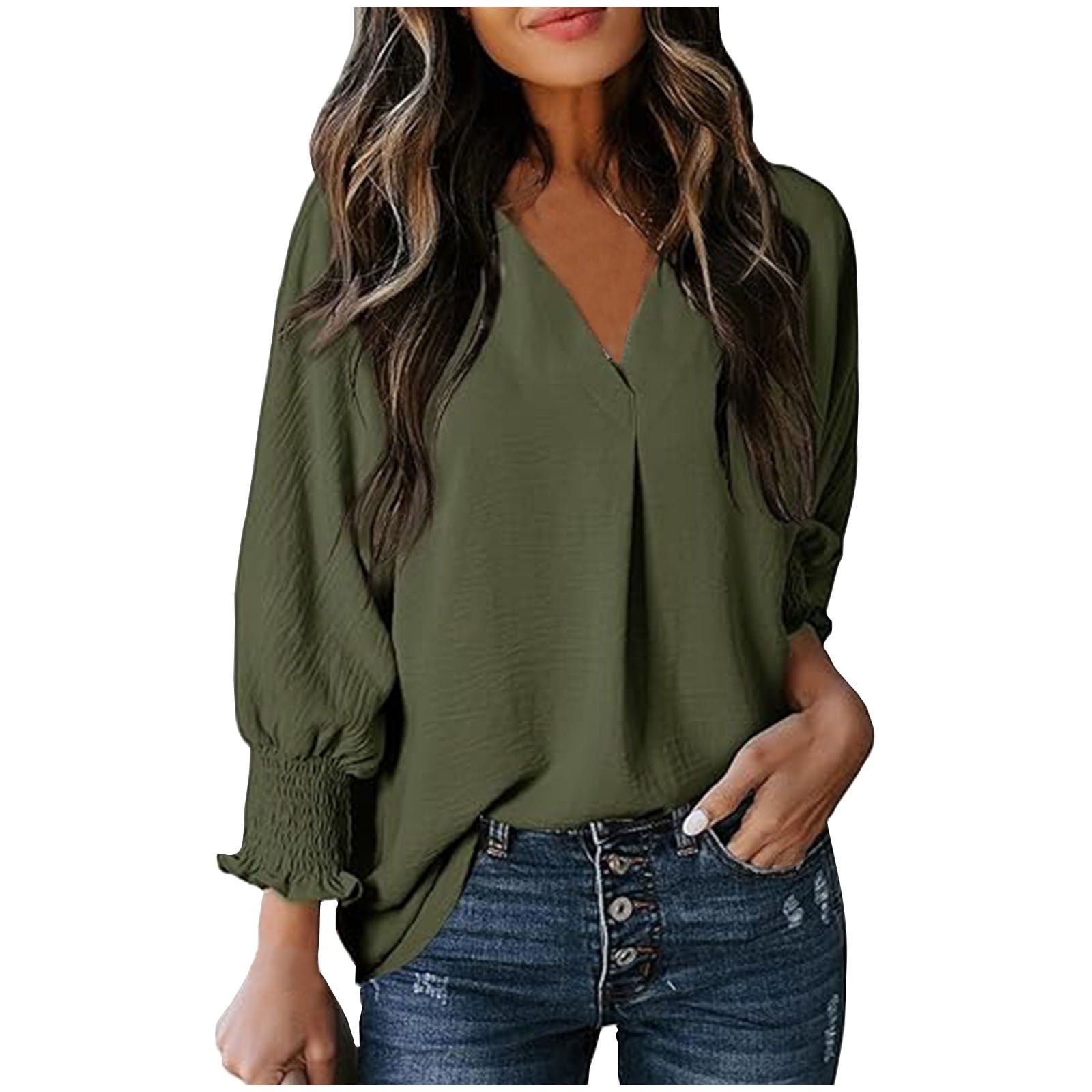 Women's New Casual V-neck Puff Sleeve Loose T-shirt Women