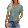 thumbnail image 1 of Jalioing V Neck Shirts for Women Casual Dressy Short Sleeve Eyelet Tunic Tops Business Work Tops Summer Fashion, 1 of 7