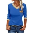 thumbnail image 1 of Jalioing V Neck Shirts for Women Color Block Long Sleeve Casual T Shirt Summer Loose Basic Tee with Pocket, 1 of 6