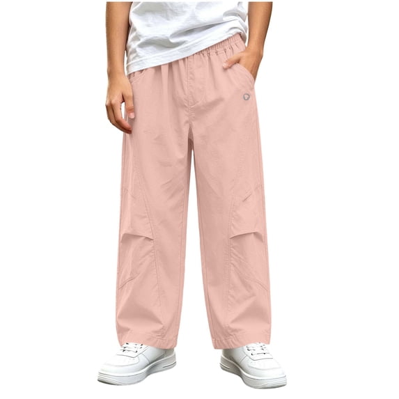 Jalioing Wide Leg Cargo Pants for Kids Lightweight Loose Elastic Waist Trousers Casual Outdoor Sport Pants with Pocket