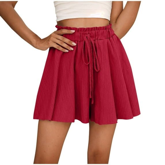 Jalioing Wide Leg Flowy Shorts for Women Loose High Waist Drawstring Fashion Beach Shorts Summer Boho Shorts