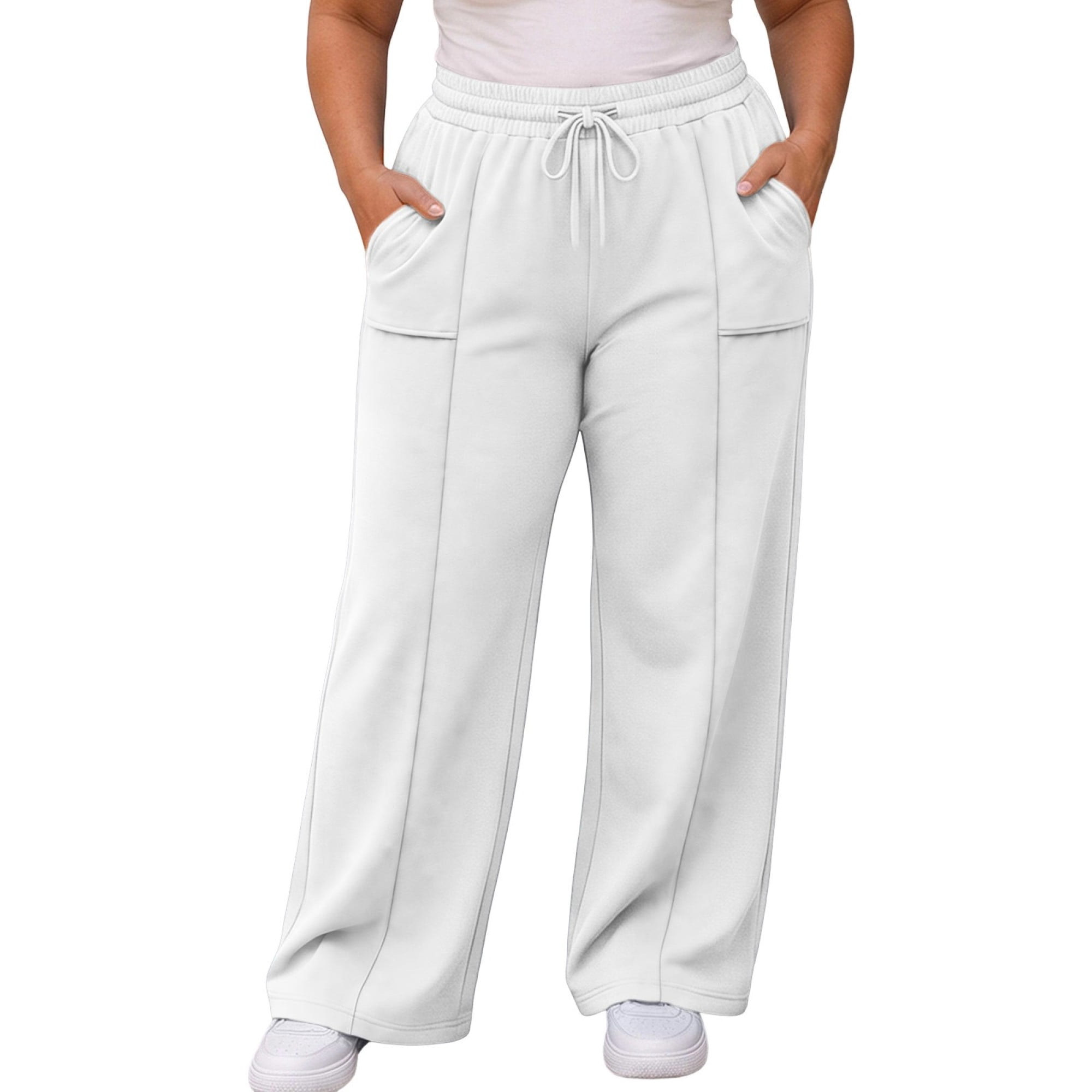 Jalioing Wide Leg Sweatpants for Women Plus Size Elastic Waist ...