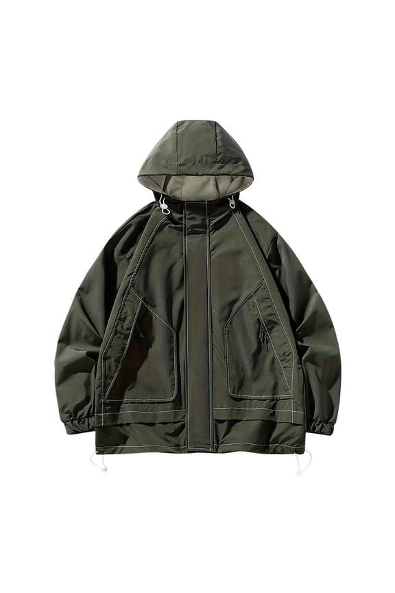 Windbreaker Hoodies for Men Hooded Zipper Jacket Windproof Long Sleeved Going out Outwear (Large, Army Green)
