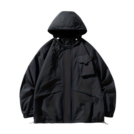 Jalioing Windbreaker Hoodies for Men Hooded Zipper Jacket Windproof Long Sleeved Going out Outwear (XX-Large, Black)