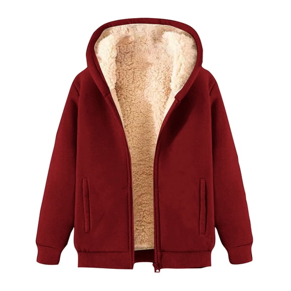 Jalioing Winter Full Zip Hoodies for Women Fleece Lined Thermal Hooded Jacket with Pocket Thick Warm Coat