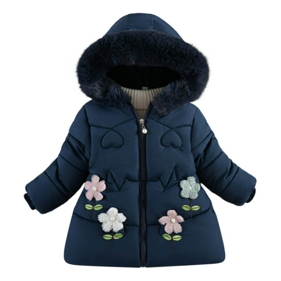 Jalioing Winter Hooded Down Jacket for Infant Baby Girls Thick Warm Windproof Long Down Coat Fashion Outerwear