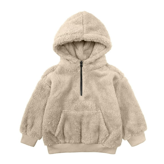 Jalioing Winter Sweatshirts for Kids Half Zipper Sherpa Fleece Hoodies Girls Boys Soft Warm Pullover with Pocket