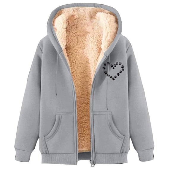 Jalioing Winter Thermal Jacket for Women Hooded Fleece Lined Long Sleeve Zipper Up Sweatshirts Thick Warm Coat Outerwear