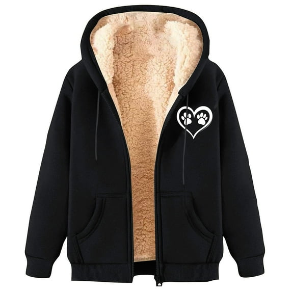 Jalioing Winter Thermal Jacket for Women Hooded Fleece Lined Long Sleeve Zipper Up Sweatshirts Thick Warm Coat Outerwear