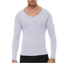 Jalioing Winter V Neck Shirt for Men Thermal Thick Long Sleeve Basic T Shirt Casual Solid Undershirts Tops