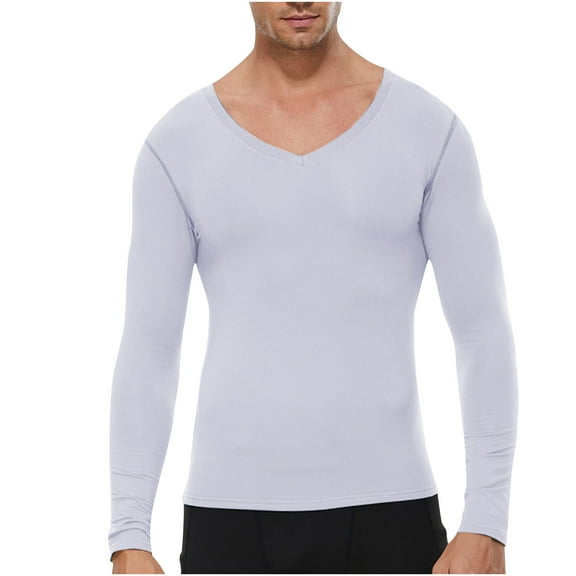 Jalioing Winter V Neck Shirt for Men Thermal Thick Long Sleeve Basic T Shirt Casual Solid Undershirts Tops