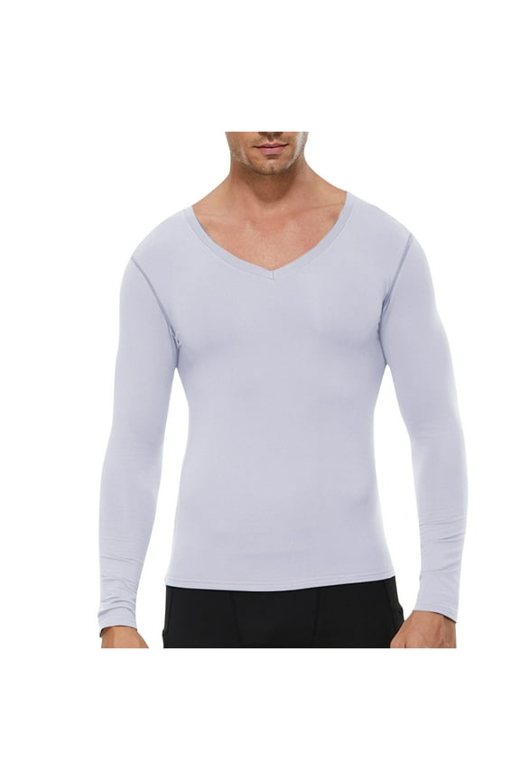 Winter V Neck Shirt for Men Thermal Thick Long Sleeve Basic T Shirt Casual Solid Undershirts Tops