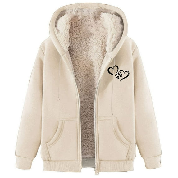 Jalioing Winter Zipper Up Sweatshirts for Women Thick Warm Fleece Lined Long Sleeve Hooded Jacket Coat Thermal Outerwear