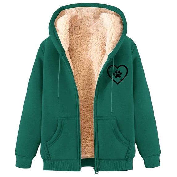Jalioing Winter Thermal Jacket for Women Hooded Fleece Lined Long Sleeve Zipper Up Sweatshirts Thick Warm Coat Outerwear