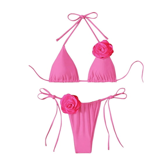 Jalioing Women's 2 Piece Bikini Sets Lace-Up Floral Cami Bra 2PCS Swimwear Suits with Swim Briefs Shorts Set