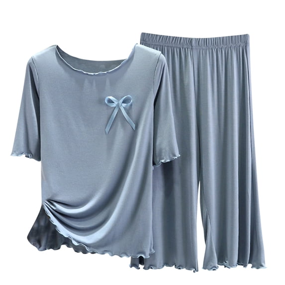 Jalioing Women's 2 Piece Lounge Set Comfy Loose Short Sleeve Tops Capri Pants Pajama Set Lightweight Sleepwear
