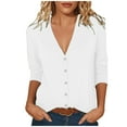 thumbnail image 1 of Jalioing Women's 3/4 Sleeve Shirt Lightweight Button Down Blouses Fall Casual Fashion V Neck Cardigan, 1 of 6