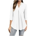 thumbnail image 1 of Jalioing Women's 3/4 Sleeve Shirt V Neck Casual Dressy Tunic Tops Pleated Front Loose Blouses Summer Outfits, 1 of 5