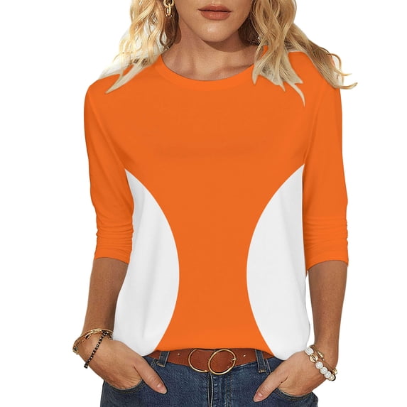 Jalioing Women's 3/4 Sleeve Shirts Fashion Print Round Neck Casual T Shirts Dressy Trendy Summer Tunic Blouses for Women