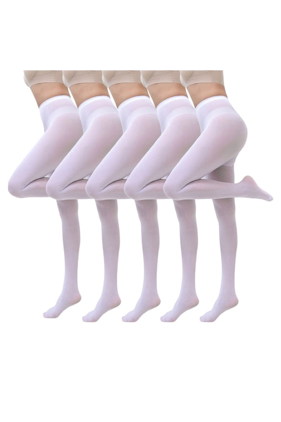 Women's 5 Pairs Solid Color Pantyhose High Waist Semi Opaque Tights Stocking Soft Stretchy Pantyhose